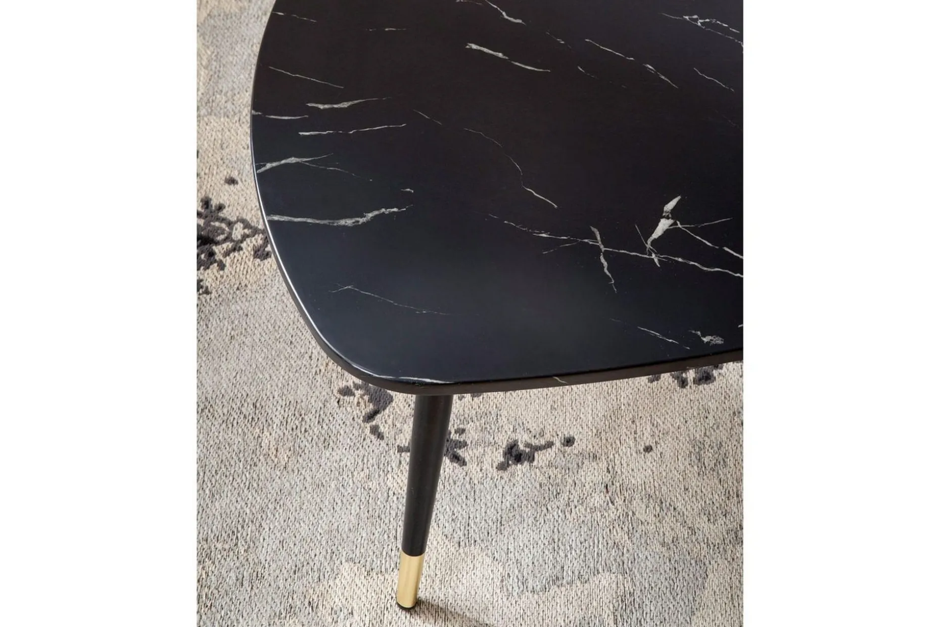 Sofabord Wohnling marmorstil 90 cm, trekantet moderne stil Svart marmor