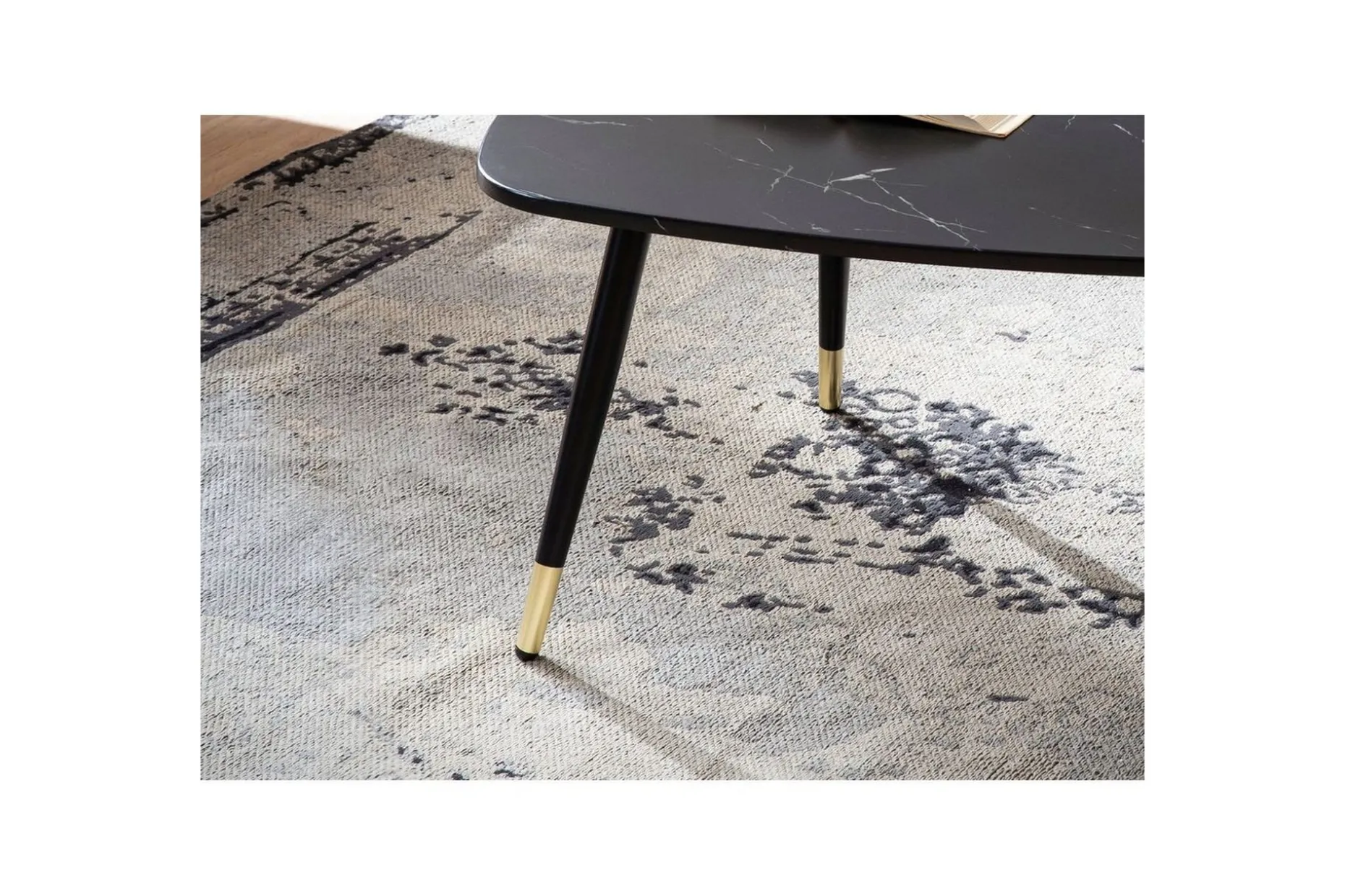 Sofabord Wohnling marmorstil 90 cm, trekantet moderne stil Svart marmor