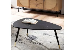 Sofabord Wohnling marmorstil 90 cm, trekantet moderne stil Svart marmor