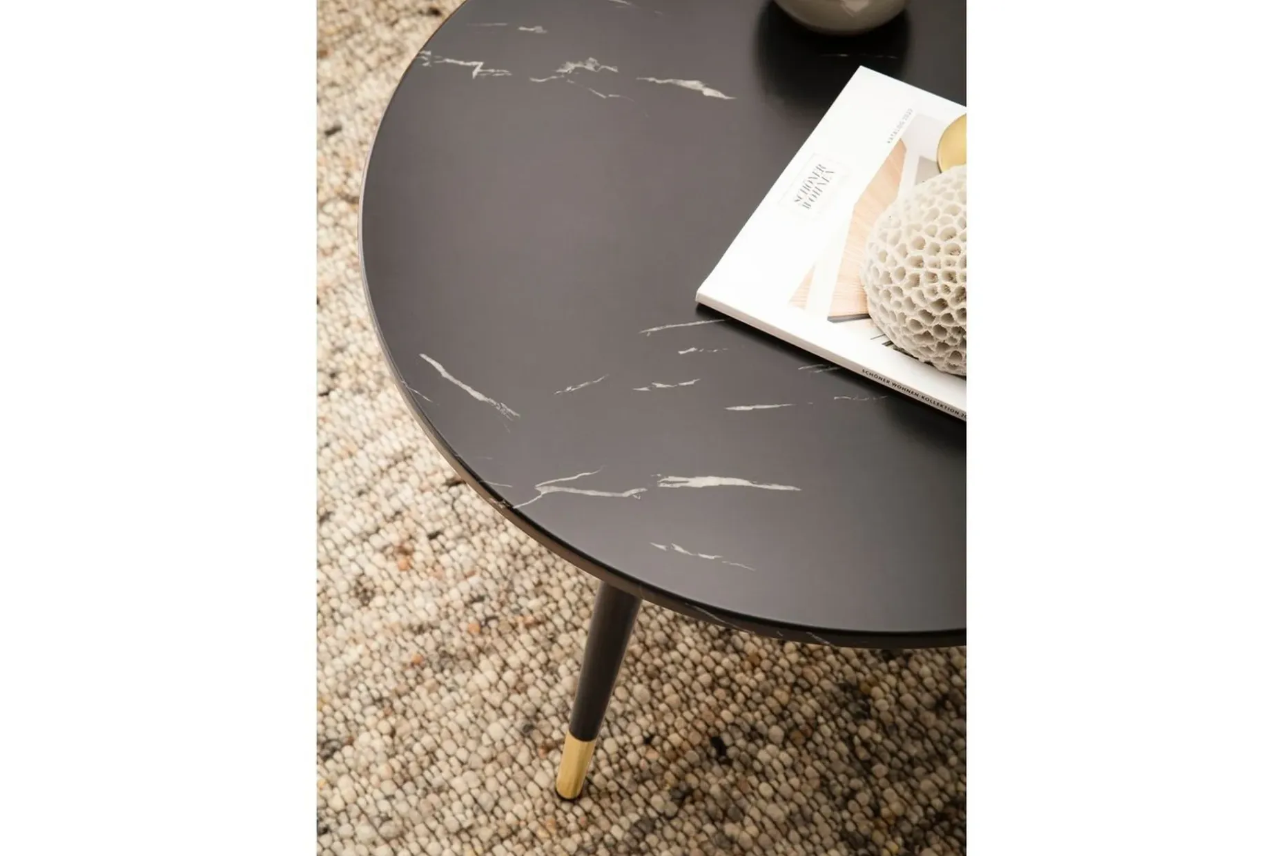 Sofabord Wohnling marmorutseende 60 cm rund, moderne stil Svart marmor