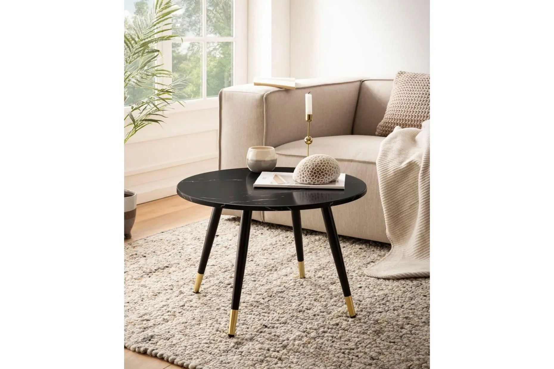 Sofabord Wohnling marmorutseende 60 cm rund, moderne stil Svart marmor