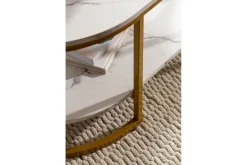 Sofabord Wohnling marmorutseende oval 100 cm med oppbevaringshylle, Bauhaus-stil Marmor Hvit