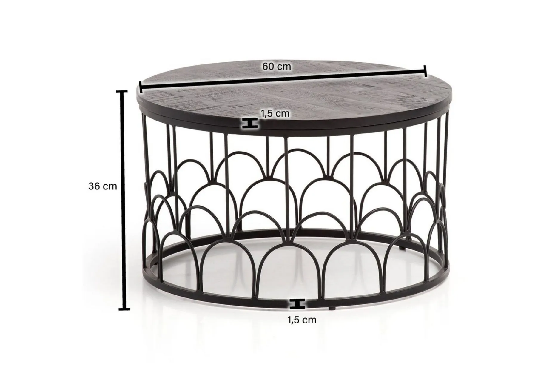 Sofabord Wohnling Massivt treverk rund 60 cm med moderne metallramme moderne