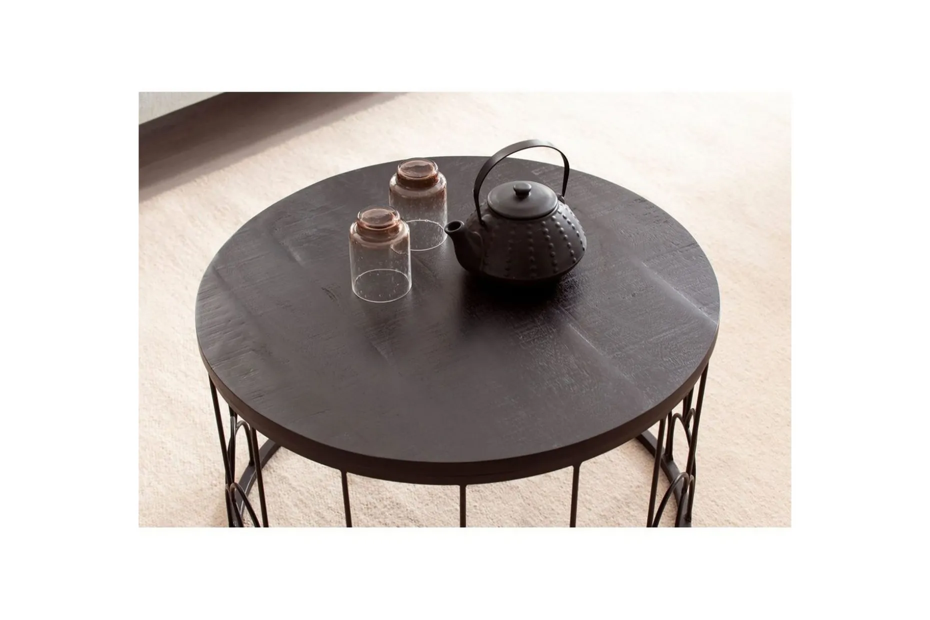 Sofabord Wohnling Massivt treverk rund 60 cm med moderne metallramme moderne