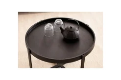 Sofabord Wohnling Massivt treverk rund 60 cm med klassisk utseende metallramme moderne