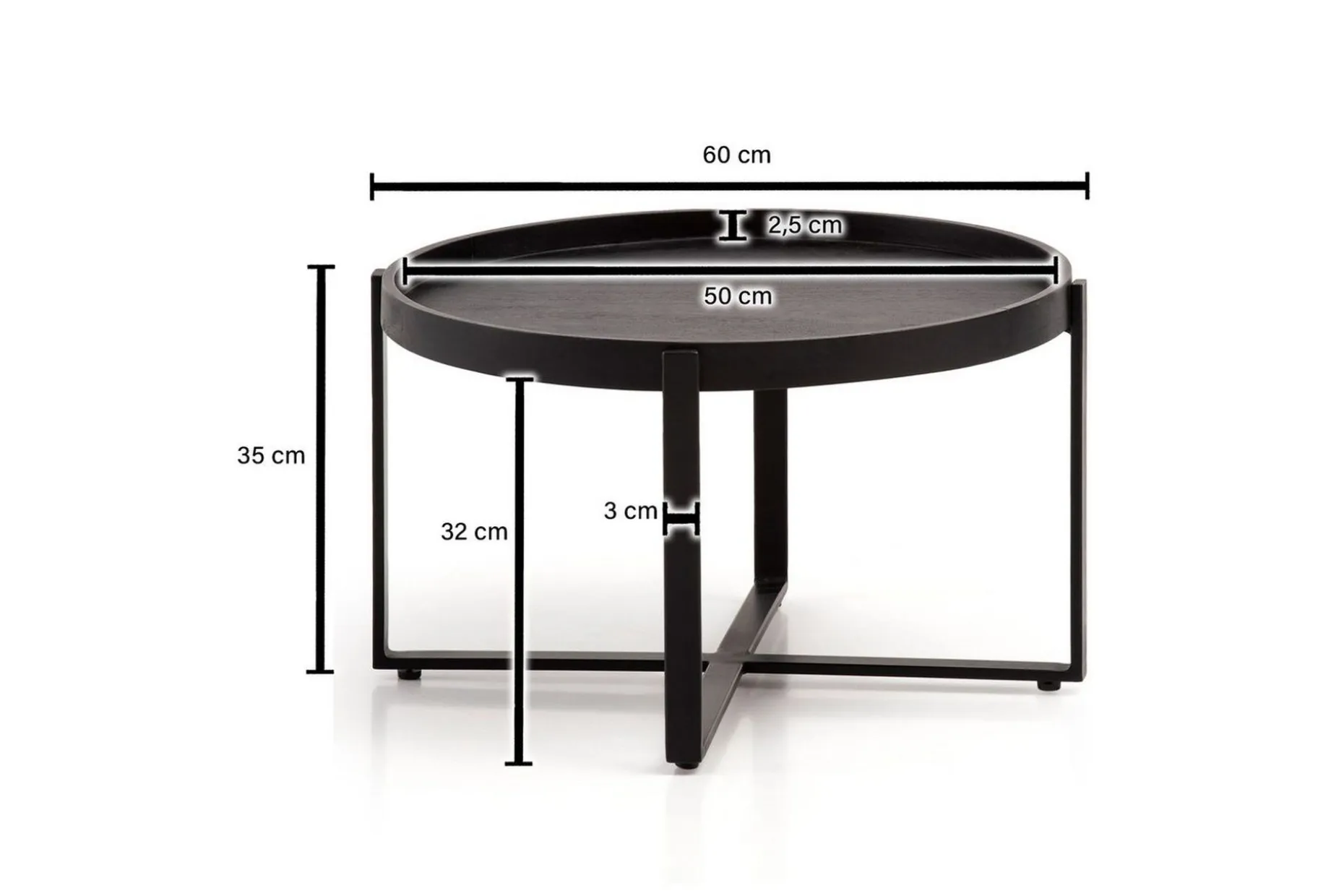Sofabord Wohnling Massivt treverk rund 60 cm med klassisk utseende metallramme moderne