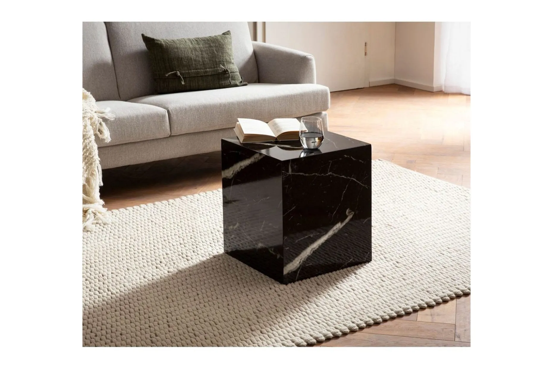 Sofabord Wohnling MONOBLOC marmorlook 40x40x45 cm, moderne stil Svart marmor