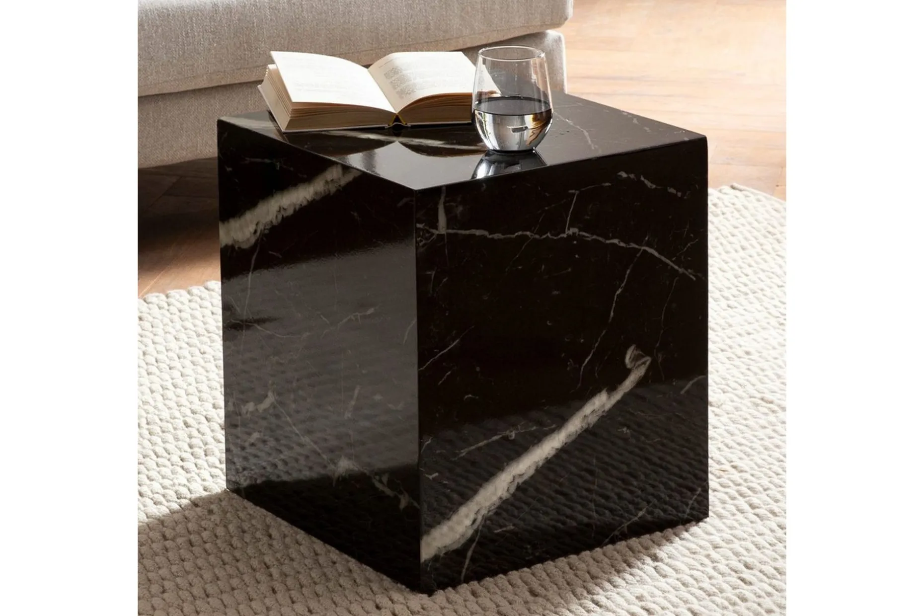 Sofabord Wohnling MONOBLOC marmorlook 40x40x45 cm, moderne stil Svart marmor