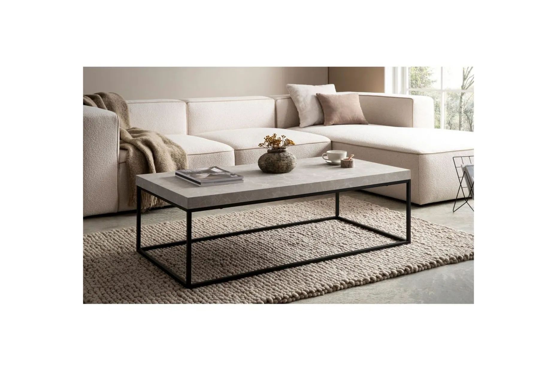 Sofabord Wohnling rektangulær 120 cm, steinoptikk, moderne utseende Beige