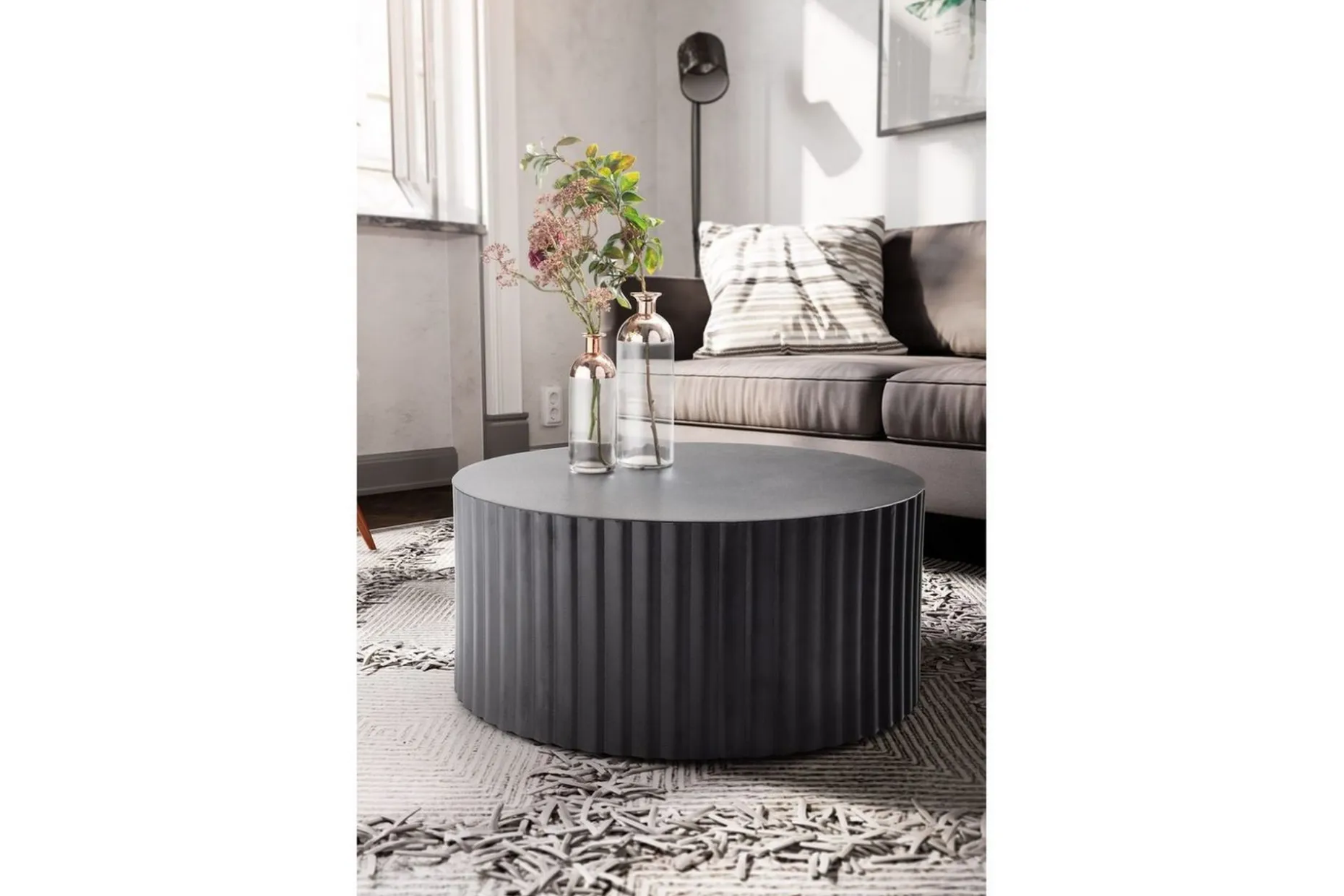 Sofabord Wohnling Rund 67 cm Metalliske Striper Optikk Moderne Look