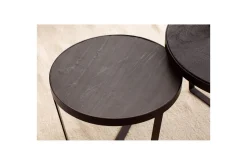 Sofabord Wohnling Sett med 2 runde i heltre og steinoptikk, design metallbase, landlig stil Svart, svart