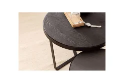 Sofabord Wohnling Sett med 2 runde i heltre og steinoptikk, design metallbase, landlig stil Svart, svart