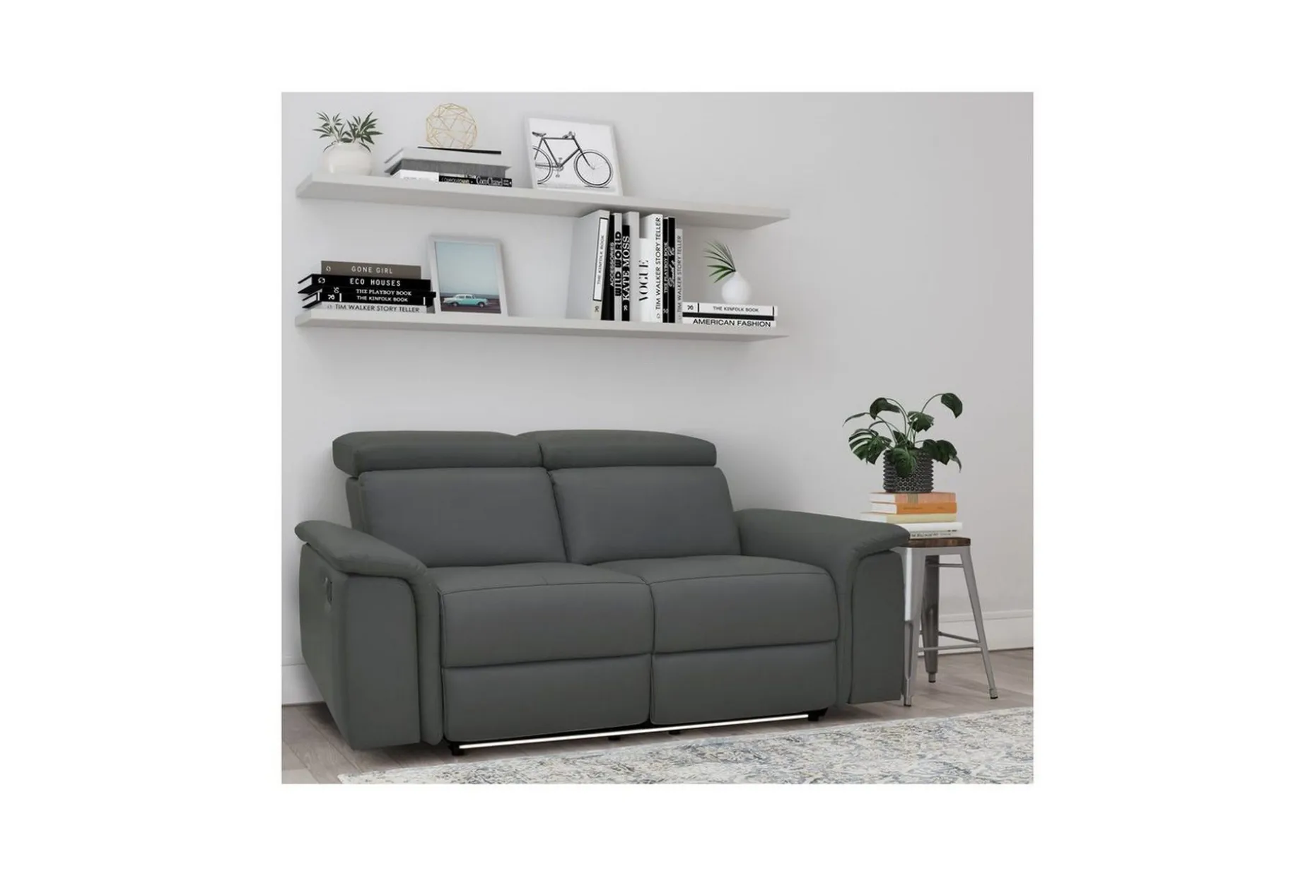 Sofa 2-seter Pareli Grå, Lær/PU, Elektrisk recliner