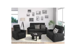 Sofa 2-seter Southbrook Svart, Ekte skinn/PU/Tre/Metall, Manuell hvilestol