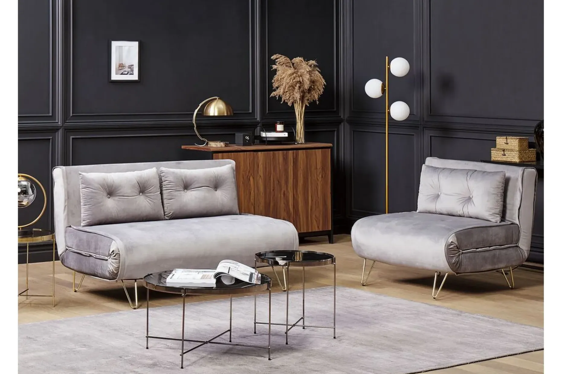 Sovesofa 1-seters Fløyel grå VESTFOLD