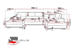 Sovesofa 4-seters U-formet 345x202 cm Høyre