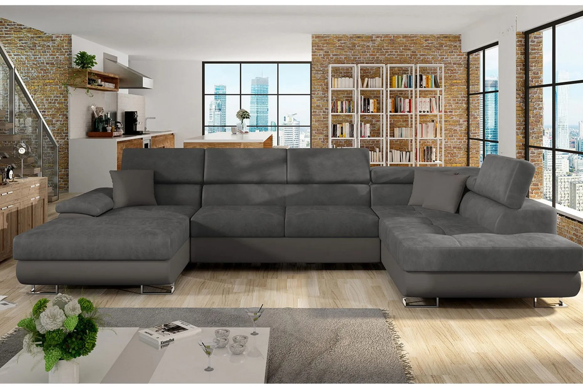 Sovesofa 4-seters U-formet 345x202 cm Høyre