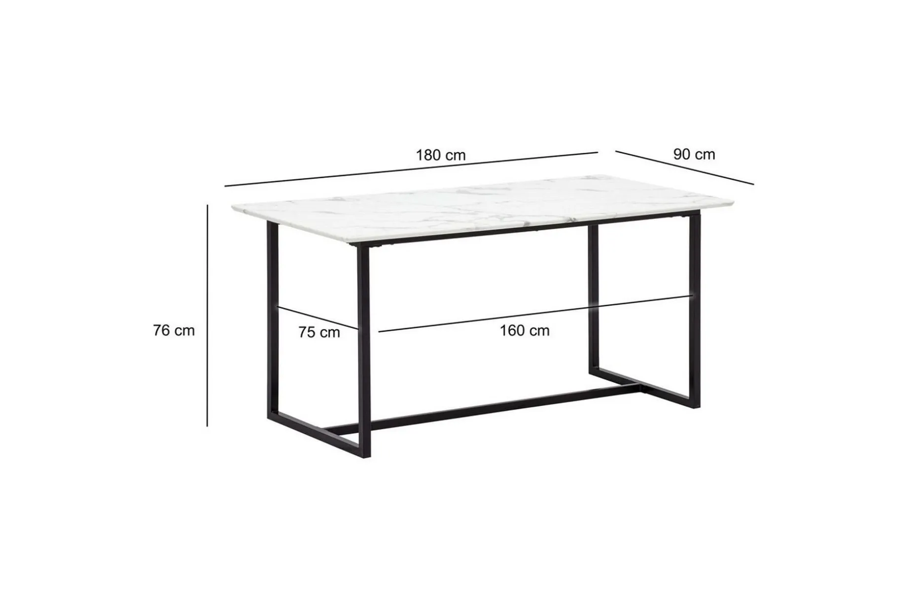 Spisebord Wohnling Industriell loftstil MDF med metalldetaljer i gull på bena Marmor, Hvit, 180x90 cm