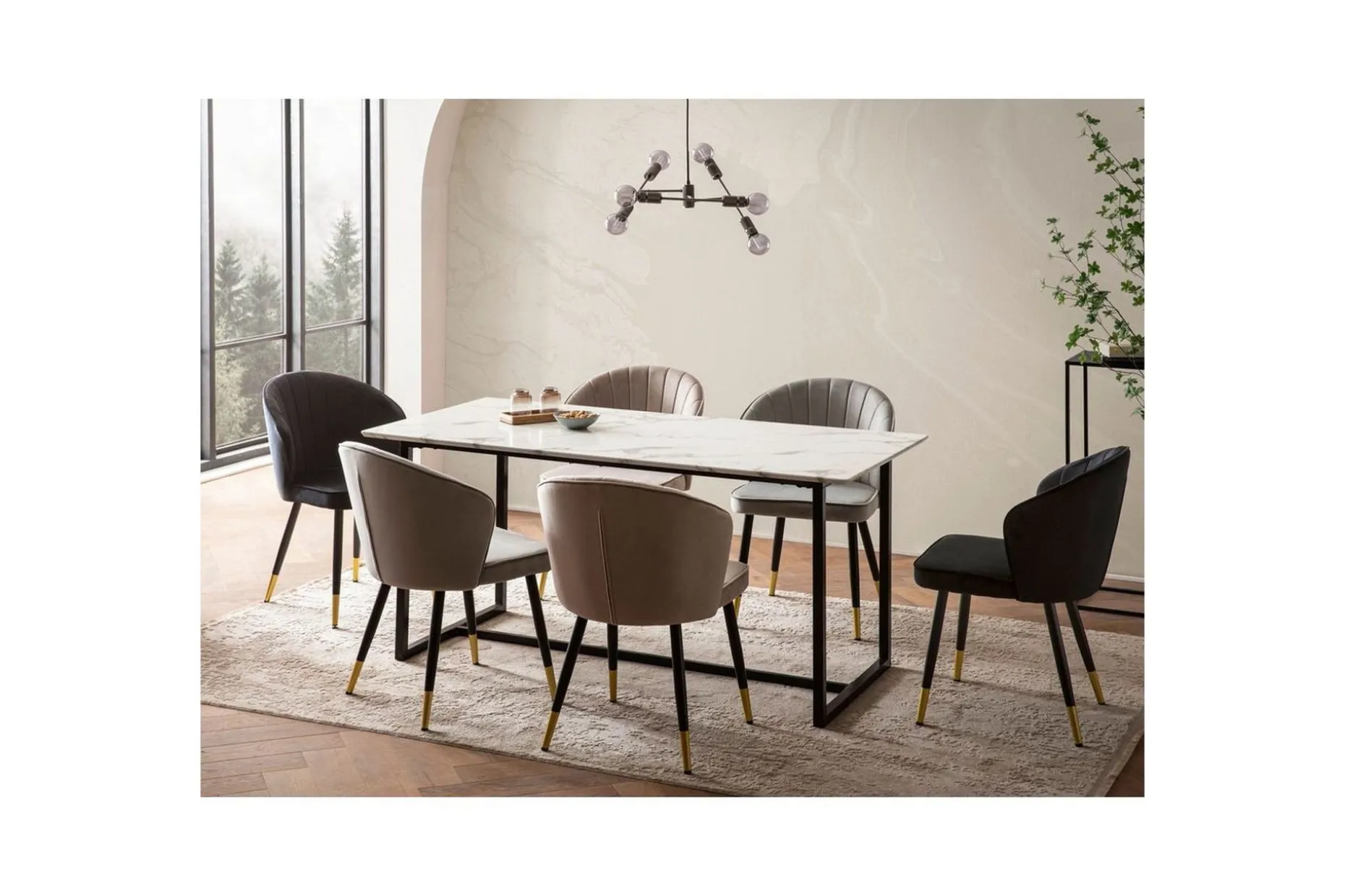Spisebord Wohnling Industriell loftstil MDF med metalldetaljer i gull på bena Marmor, Hvit, 180x90 cm
