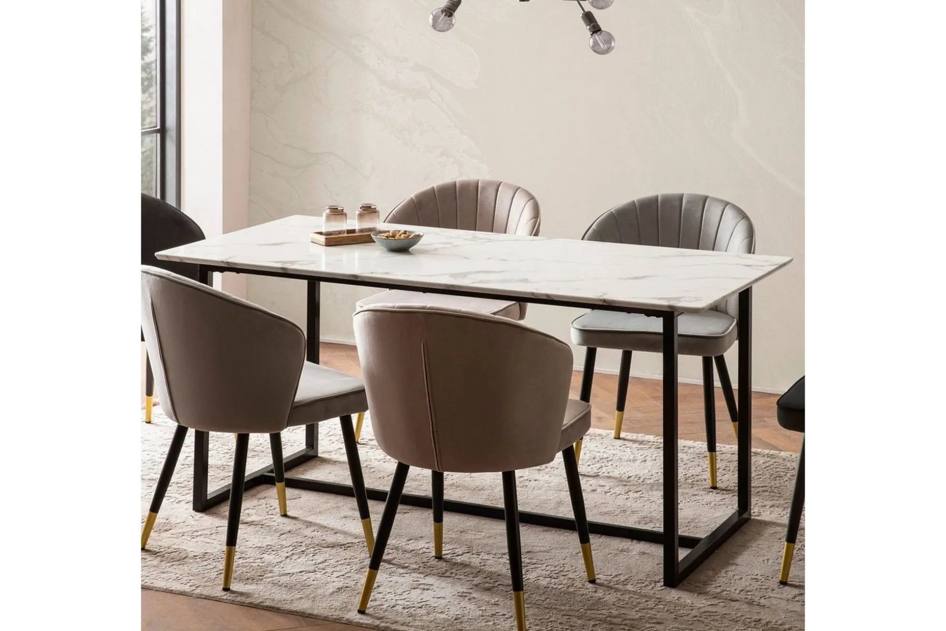 Spisebord Wohnling Industriell loftstil MDF med metalldetaljer i gull på bena Marmor, Hvit, 180x90 cm