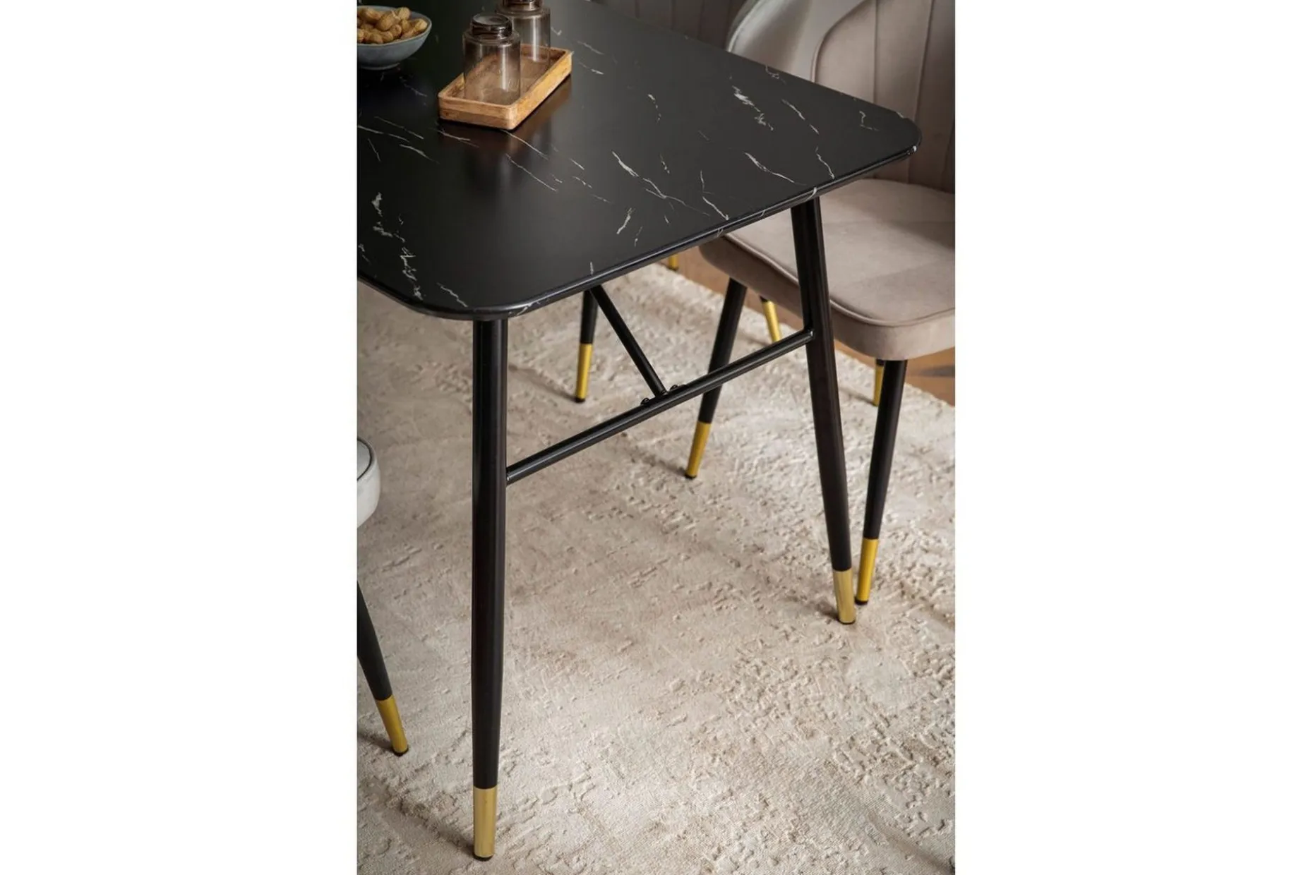 Spisebord Wohnling Moderne stil MDF med metallben med gulldetaljer Marmor, Svart, 160x80 cm