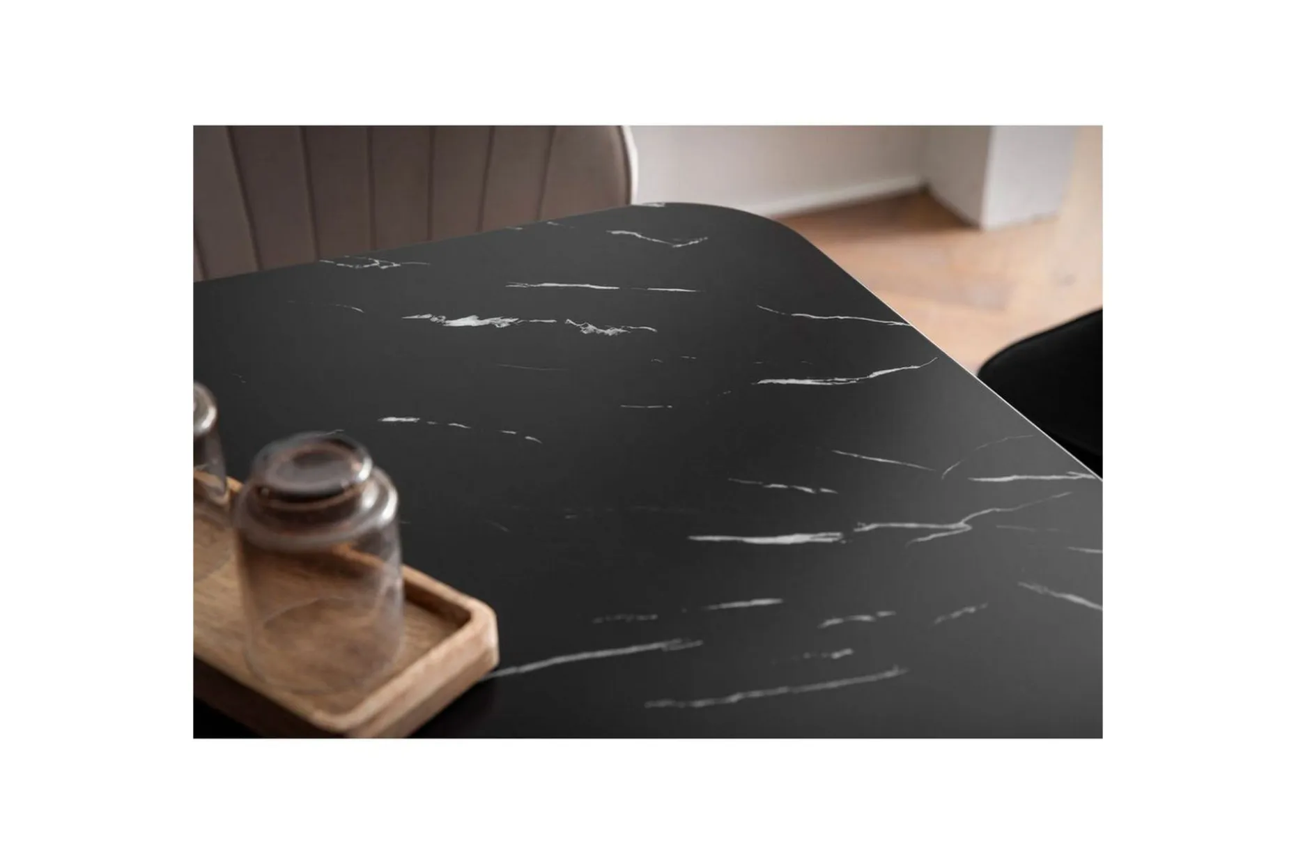 Spisebord Wohnling Moderne stil MDF med metallben med gulldetaljer Marmor, Svart, 160x80 cm