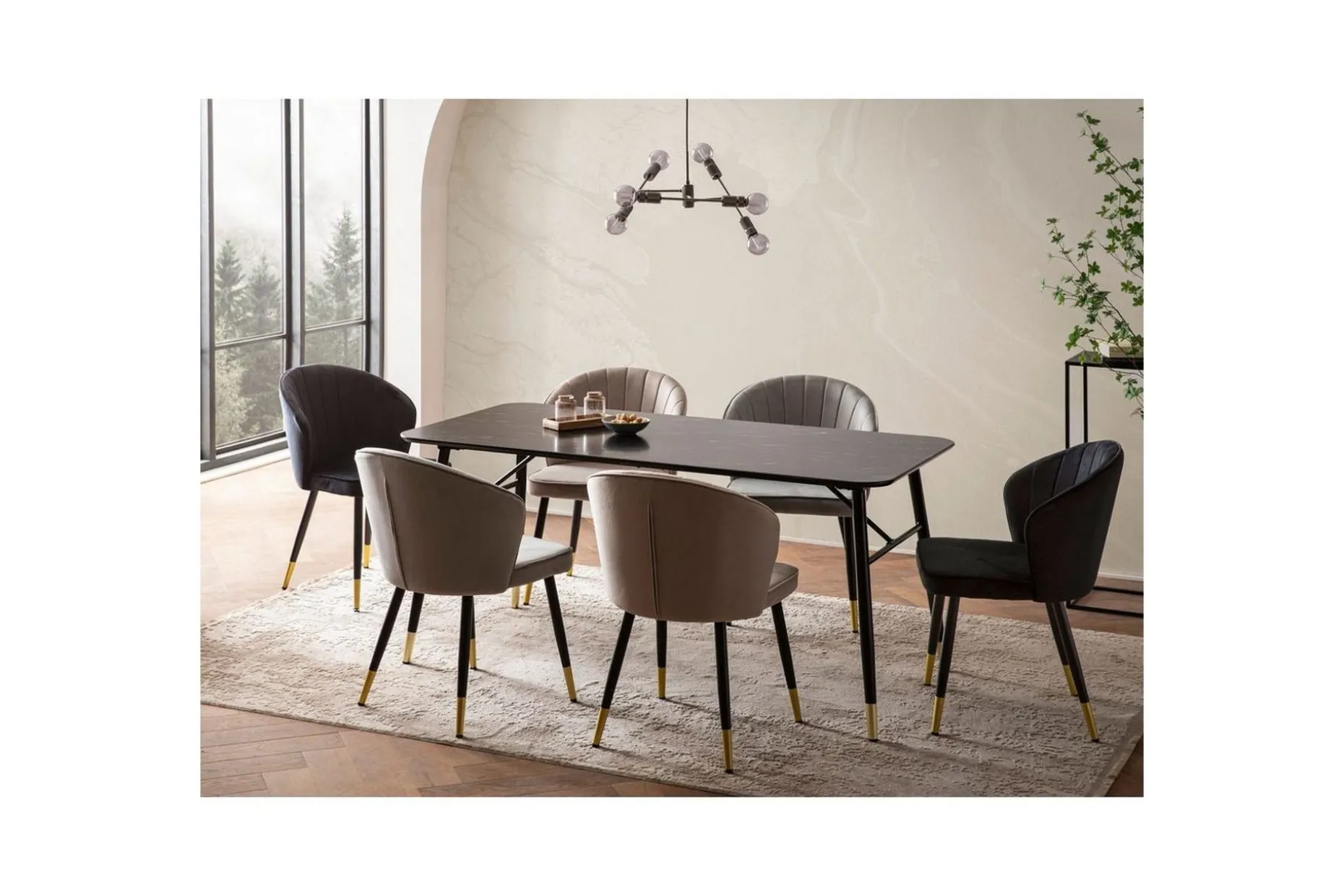 Spisebord Wohnling Moderne stil MDF med metallben med gulldetaljer Marmor, Svart, 160x80 cm