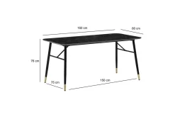 Spisebord Wohnling Moderne stil MDF med metallben med gulldetaljer Marmor, Svart, 160x80 cm