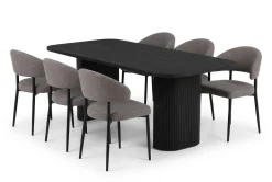 Spisegruppe Bark Kopparbo spisebord 200 cm med 6 Sawako Greige stoler Svart|Greige