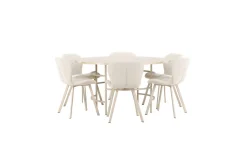 Spisegruppe Copenhagen Rund 140 cm Hvit/Beige med 6 Lilja-stoler