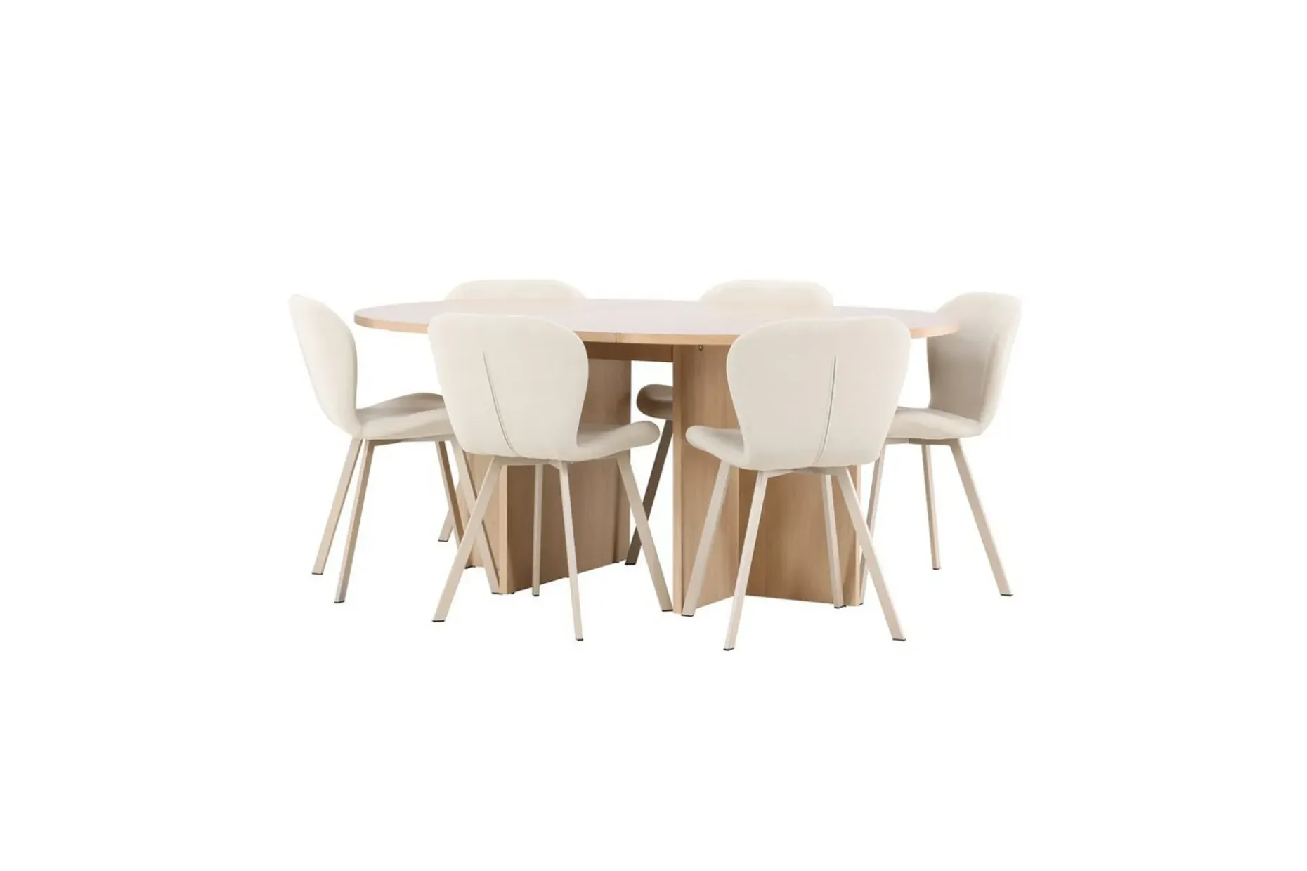 Spisegruppe Strada Rund 120/170 cm Hvit med Lilja Stoler 6 stk
