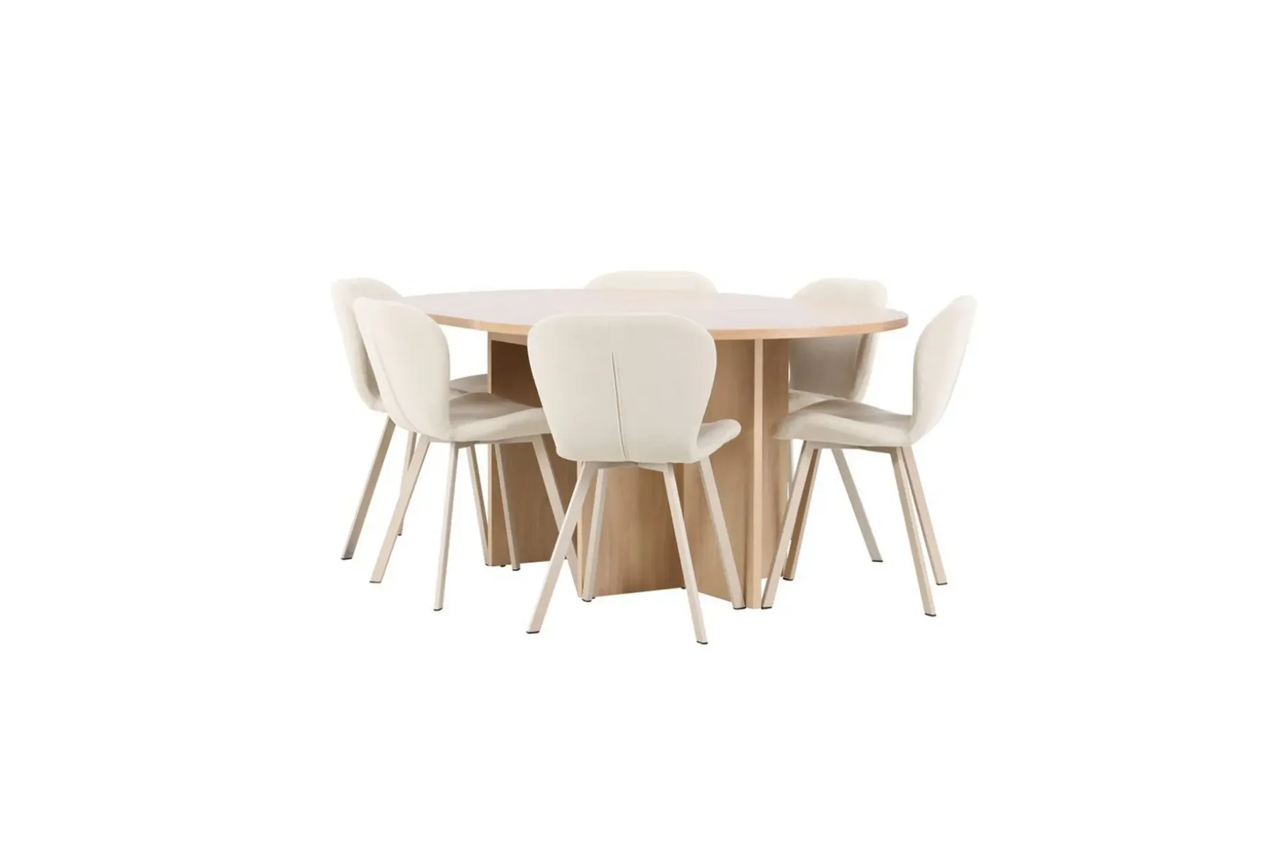 Spisegruppe Strada Rund 120/170 cm Hvit med Lilja Stoler 6 stk