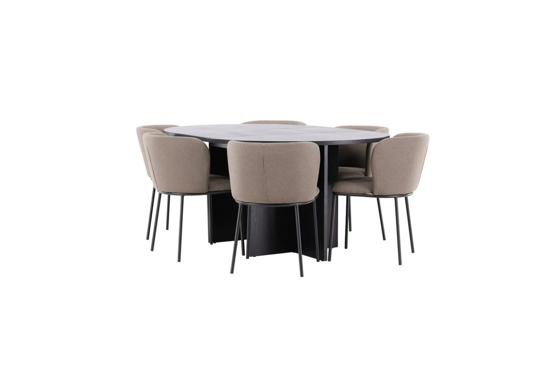Spisegruppe Strada Rundt 120/170 cm Svart med Edina Stoler 6 stk, Svart / Brun