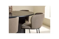 Spisegruppe Strada Rundt 120/170 cm Svart med Edina Stoler 6 stk, Svart / Brun