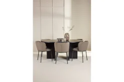 Spisegruppe Strada Rundt 120/170 cm Svart med Edina Stoler 6 stk, Svart / Brun