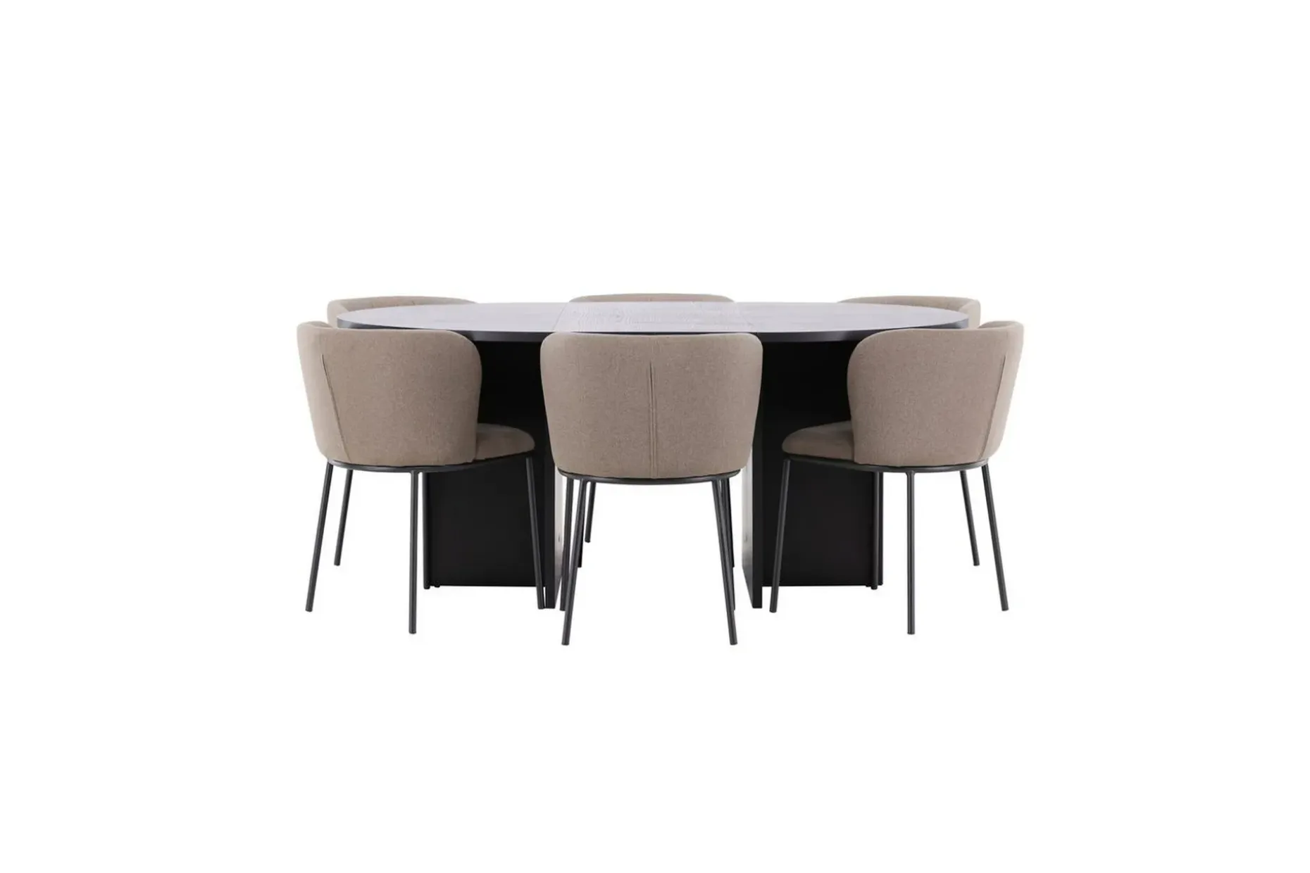 Spisegruppe Strada Rundt 120/170 cm Svart med Edina Stoler 6 stk, Svart / Brun