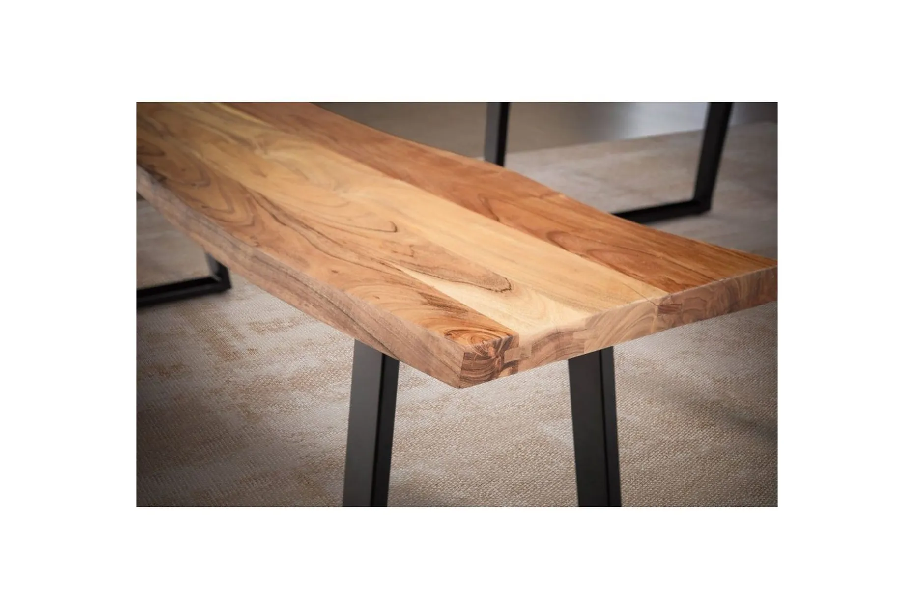 Spisestuebenk Wohnling Massivt tre med metallben trekant landlig stil Svart, Rett, 160 cm