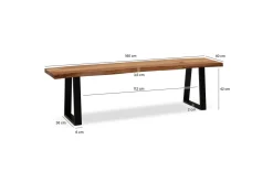 Spisestuebenk Wohnling Massivt tre med metallben trekant landlig stil Svart, Rett, 160 cm