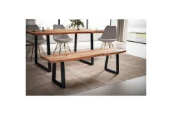 Spisestuebenk Wohnling Massivt tre med metallben trekant landlig stil Svart, Rett, 160 cm