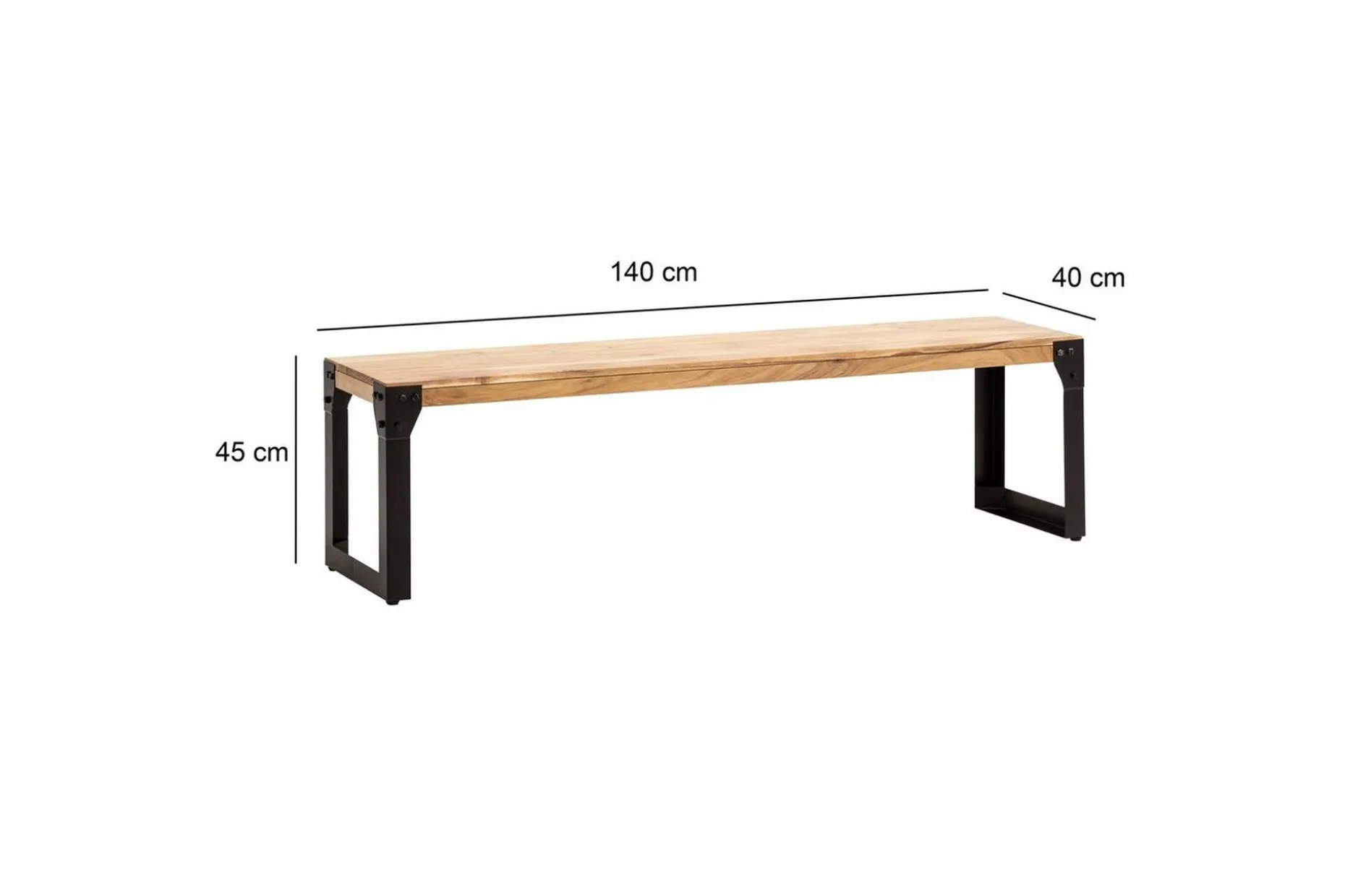 Spisestuebenk Wohnling massivt tre industriell stil med metallbein 140 cm