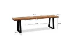 Spisestuebenk Wohnling Massivt tre med metallben trekant landlig stil Svart, Rett, 180 cm