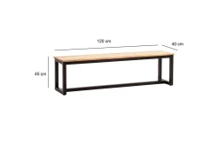Spisestuebenk Wohnling massivt tre industriell loft stil med metallbein 120 cm