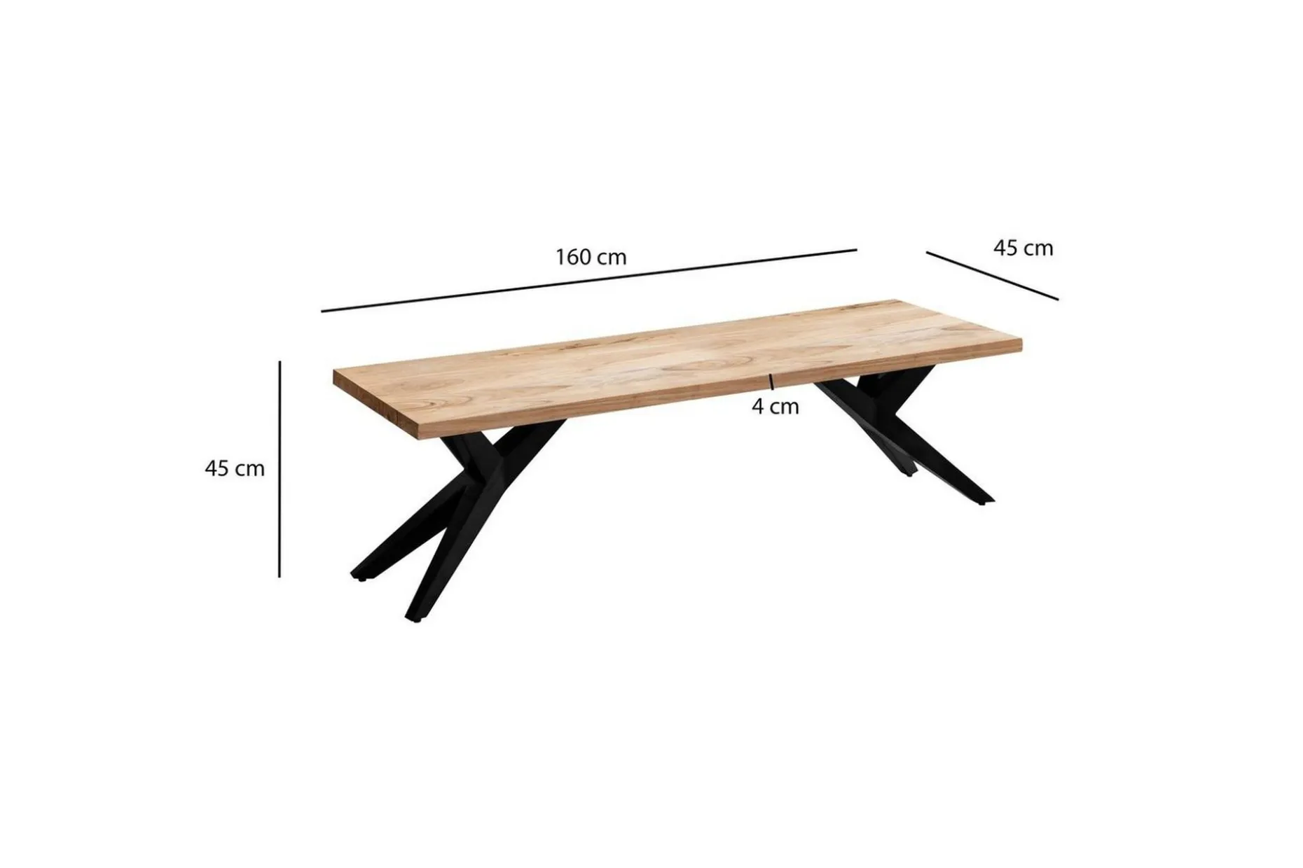 Spisestuebenk Wohnling massivt tre moderne loftstil med metallben 160 cm