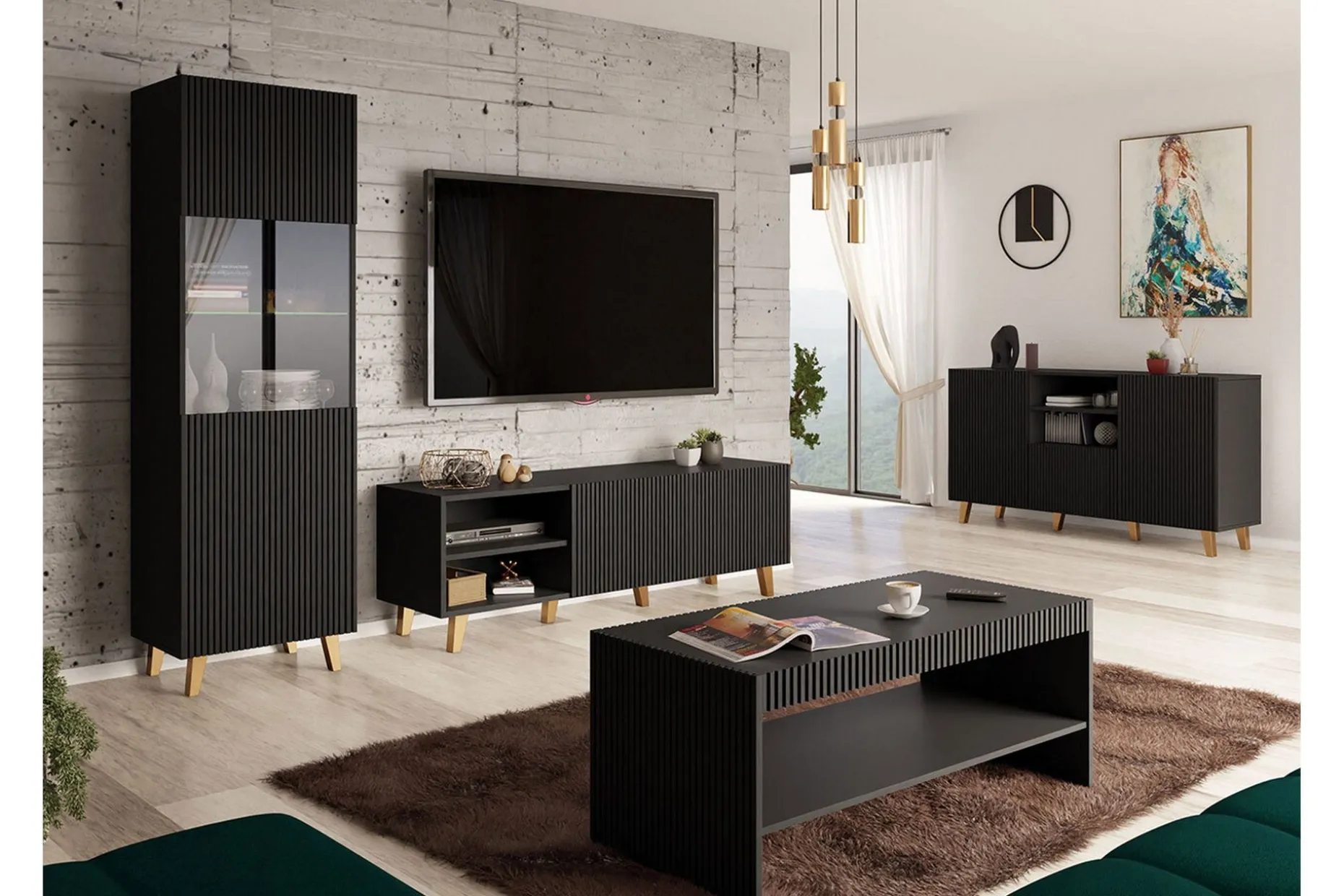 Strontian Möbelset För Vardagsrum Scandinavian Choice Black