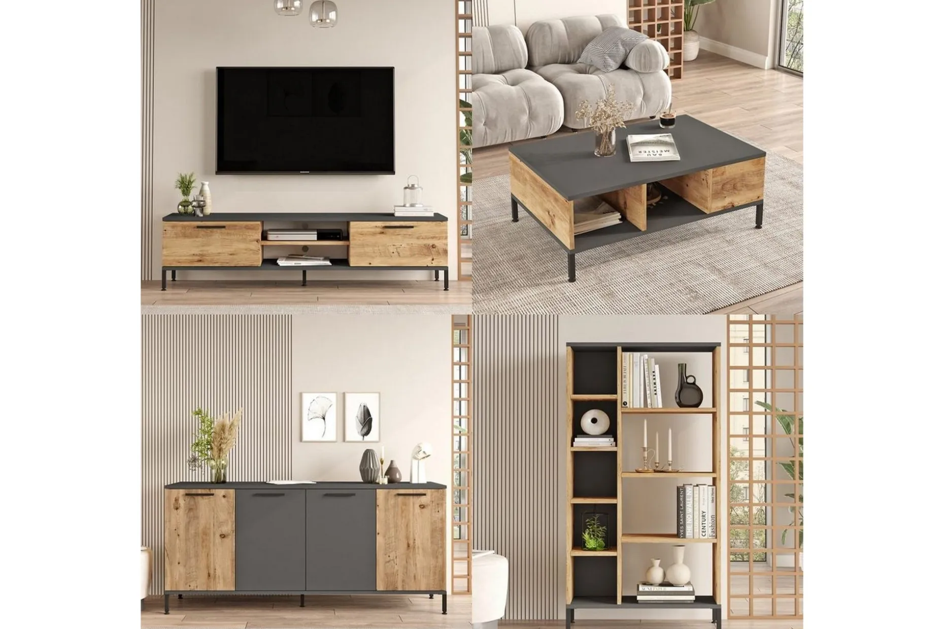 Stuemøbelsett Zephral Atlantic Pine / Antrasitt