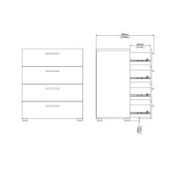 Suntia Kommode med 4 skuffer 70x40x82 cm