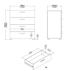 Suntia Kommode med 4 skuffer 70x40x82 cm