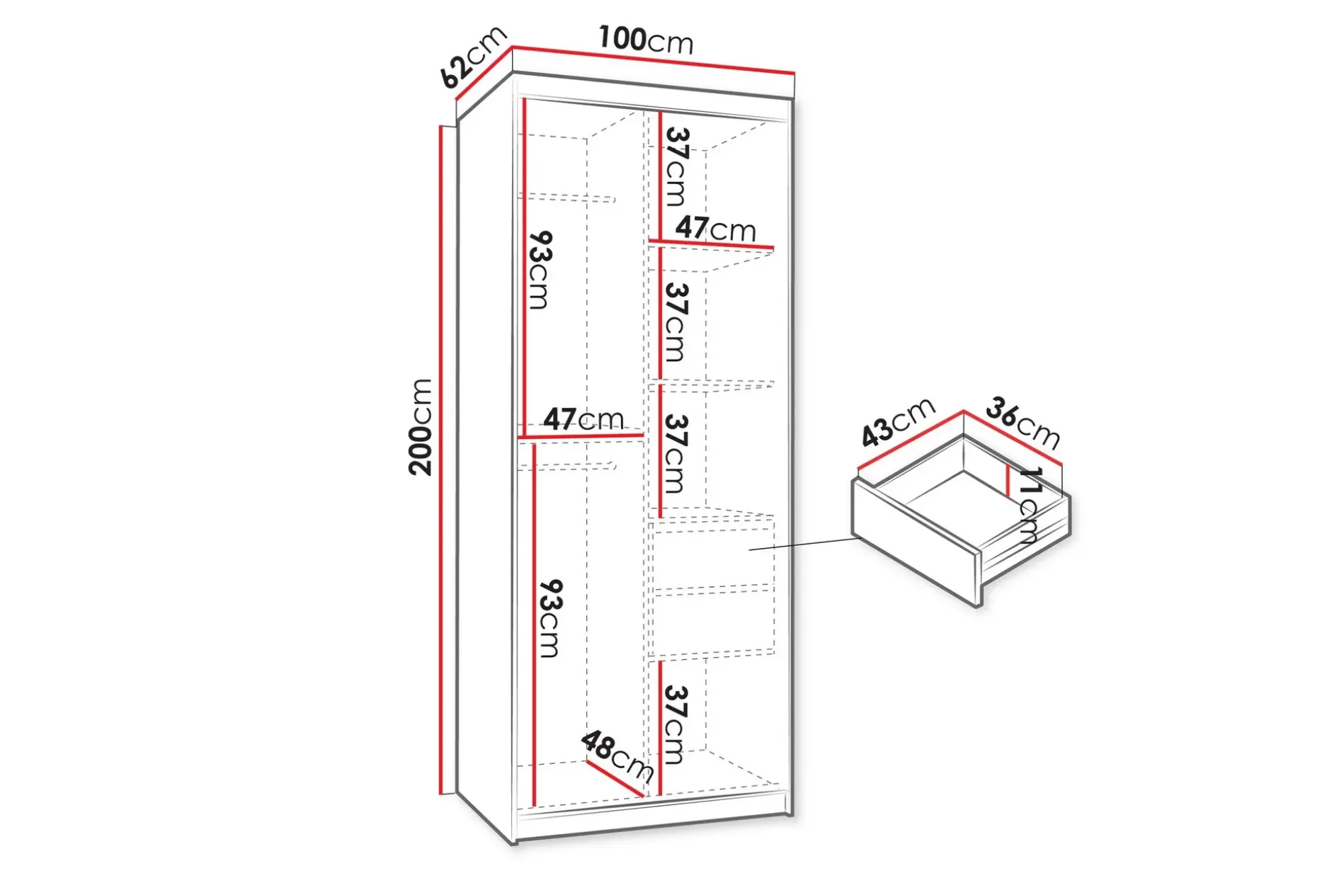 Tallmo Garderobe Med Speil 100x200 cm