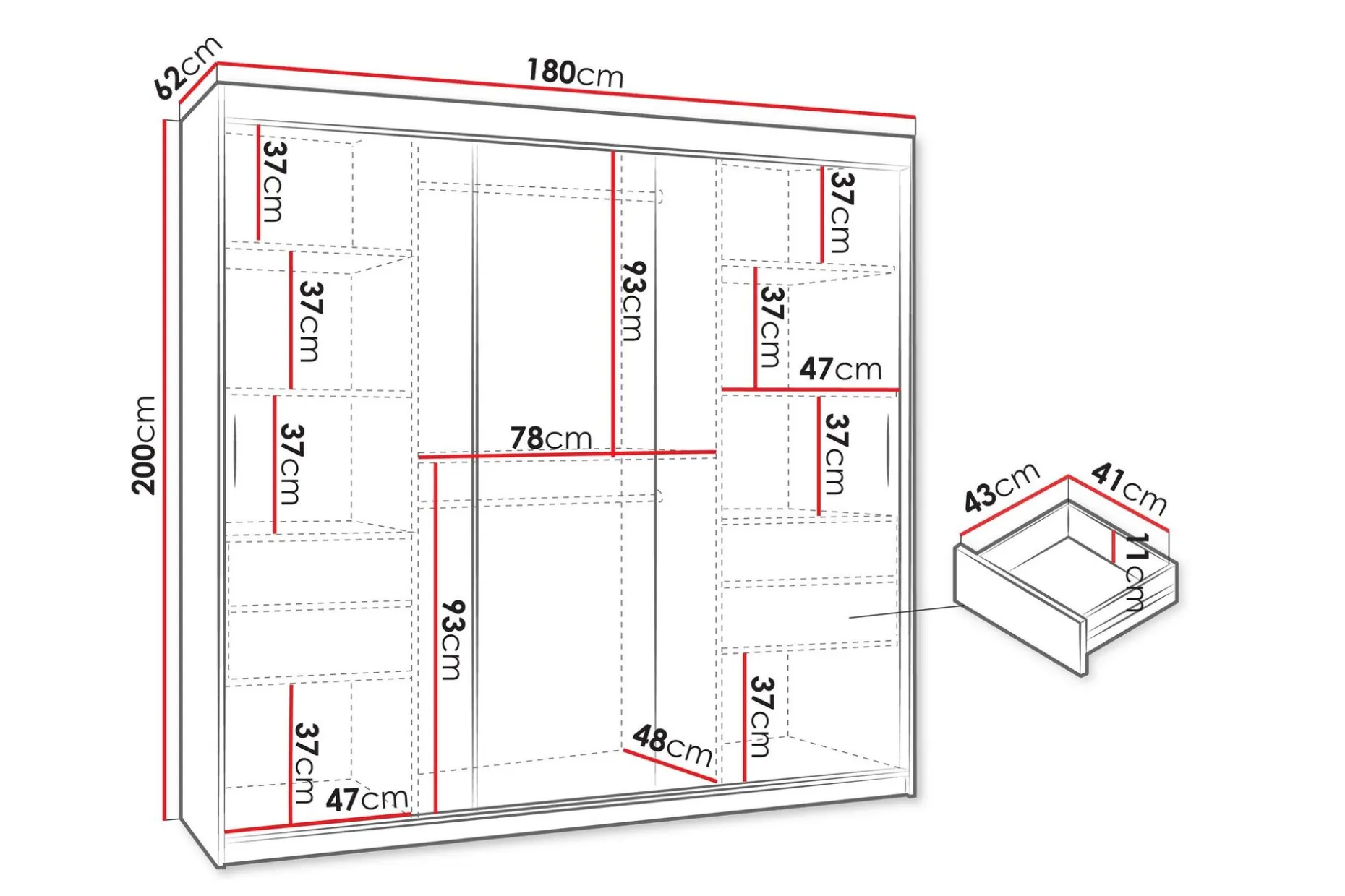Tallmo Garderobe Med Speil 180x200 cm