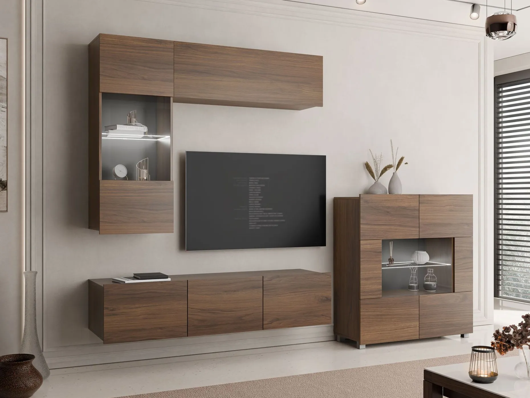 Tessan TV-veggseksjon med LED-belysning